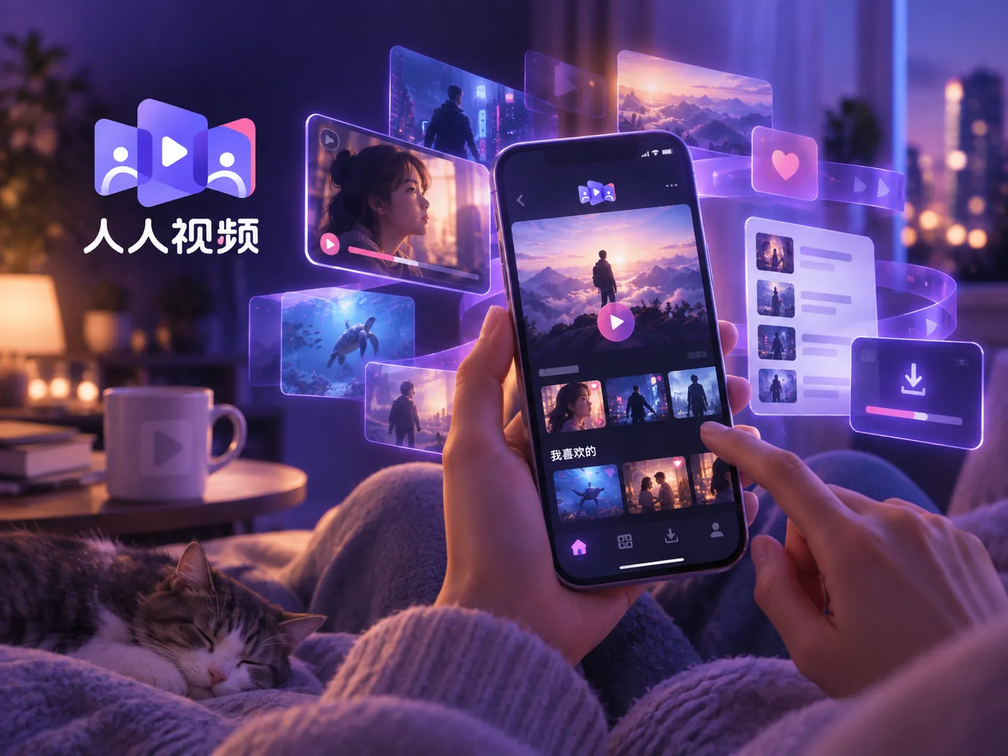 手机、电脑与电视多端使用示意